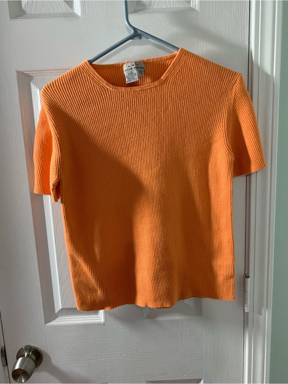Eddie Bauer Ribbed Short-Sleeve Crewneck Sweater in Bright Orange